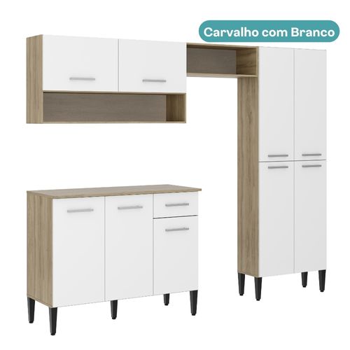 Armário de Cozinha Compacta c/ Balcão Arizona Glam Carraro Carvalho com Branco