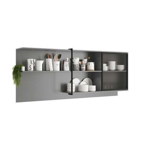 Armário Aéreo de Cozinha 2000mm 1 Porta de Vidro c/ Porta Decoração Lótus Carraro Titânio