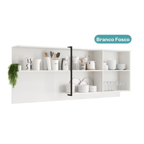 Armário Aéreo de Cozinha 2000mm 1 Porta de Vidro c/ Porta Decoração Lótus Carraro Branco