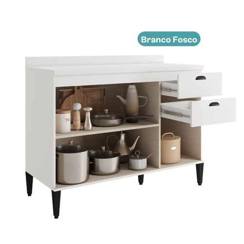 Balcão de Cozinha 1200mm 3 Portas 2 Gavetas Com Tampo Lótus Carraro Branco