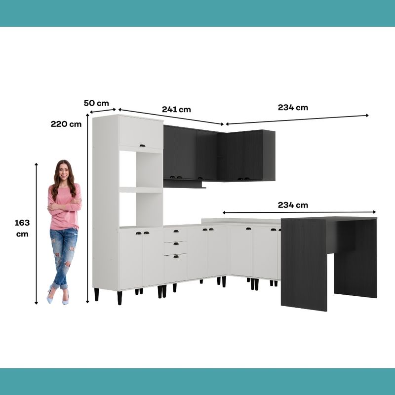 Armario-de-Cozinha-Completa-c--Balcao-Lotus-New-Carraro-Branco-com-Preto-Touch