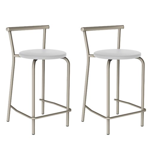 Kit 2 Banquetas Altas Cozinha Balcão 106 Carraro Branco Prata