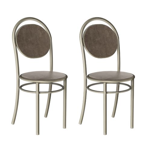 Conjunto 2 Cadeiras de Jantar 0190 Carraro Camurça Conhaque Prata