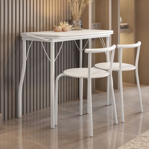 Conjunto Sala de Jantar 2 Banquetas Palermo Carraro Branco