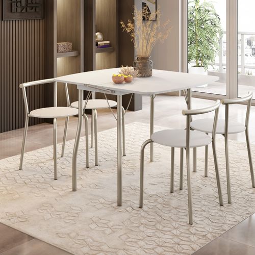 Conjunto Sala de Jantar 4 Banquetas Palermo Carraro Branco Prata