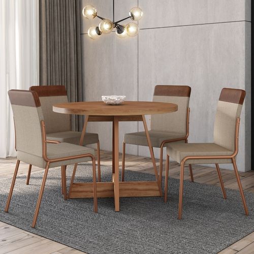 Conjunto Sala de Jantar 4 Cadeiras Deli Carraro Nogal Rosê