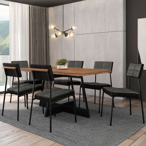 Conjunto Sala de Jantar 6 Cadeiras Loanda Carraro Nogal com Preto