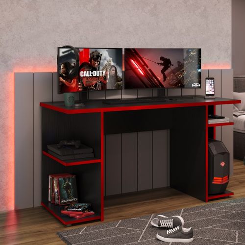 Mesa Gamer Escrivaninha para Computador 1147 Carraro Preto com Vermelho