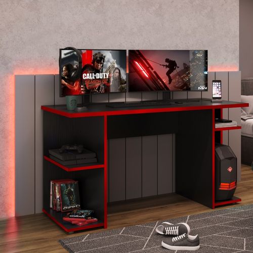 Mesa Gamer Escrivaninha para Computador 1147 Carraro Preto com Vermelho