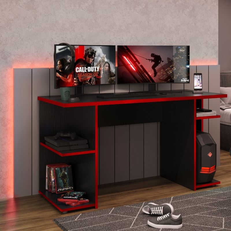 Mesa-Gamer-Escrivaninha-para-Computador-1147-Carraro-Preto-com-Vermelho