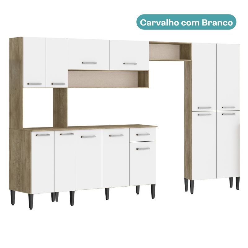 Armario-de-Cozinha-Compacta-Completa-Arizona-Plus-Carraro-Carvalho-com-Branco