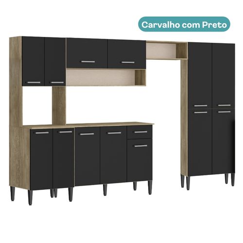 Armário de Cozinha Compacta Completa Arizona Plus Carraro Carvalho com Preto