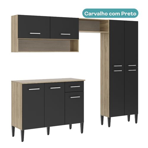 Armário de Cozinha Compacta c/ Balcão Arizona Glam Carraro Carvalho com Preto