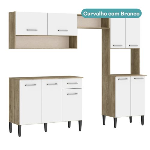 Armário de Cozinha Compacta Completa Arizona Essence Carraro Carvalho com Branco