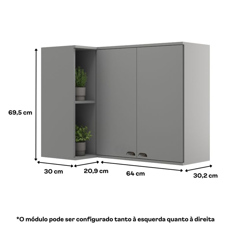 Armario-Aereo-de-Cozinha-2-Portas-com-Nicho-de-Canto-Lotus-Carraro-Titanio