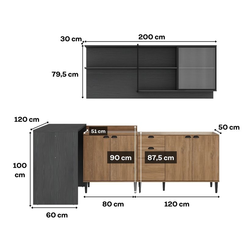 Armario-de-Cozinha-Completa-c--Balcao-Lotus-Urban-Carraro-Freijo-com-Preto-Touch