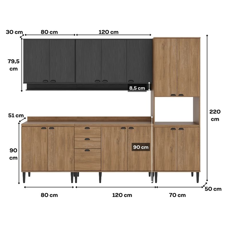 Armario-de-Cozinha-Completa-c--Balcao-Lotus-Loft-Carraro-Freijo-com-Preto-Touch