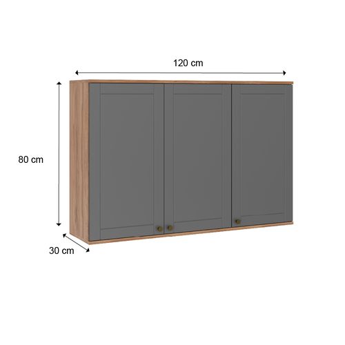 Armário Aéreo de Cozinha 120 cm 3 Portas Milla Carraro Nogal com Cinza Titânio