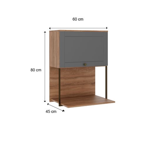 Armário Aéreo de Cozinha 60 cm 1 Porta com Nicho Forno Milla Carraro Nogal com Cinza Titânio