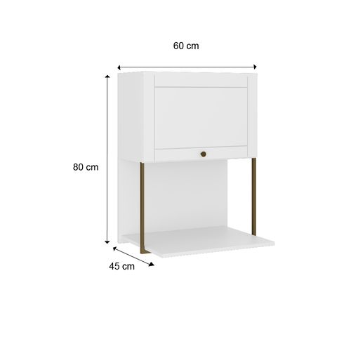 Armário Aéreo de Cozinha 60 cm 1 Porta com Nicho Forno MDF Milla Carraro Branco