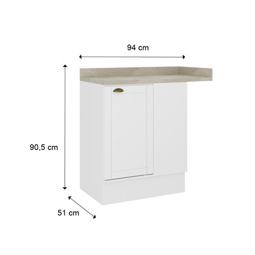 Balcão de Cozinha Canto 94 cm 1 Porta MDF c/ Tampo Milla Carraro Branco