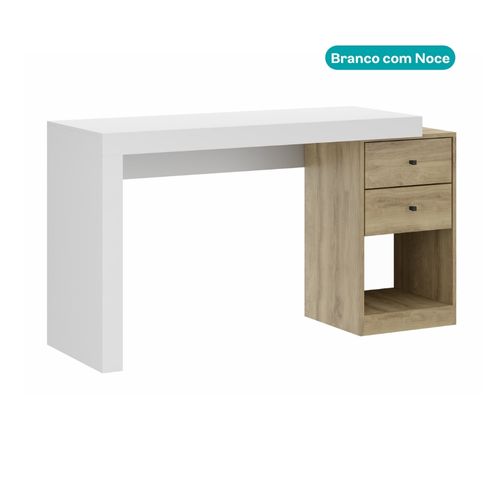 Mesa Escrivaninha 140 cm com 2 Gavetas Spark Carraro Branco com Noce