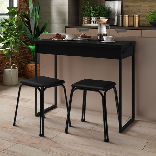 Conjunto Mesa Dobrável com 2 Banquetas Carraro Preto