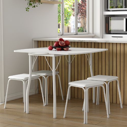 Conjunto Mesa Extensível com 4 Banquetas Carraro Branco