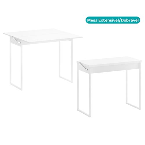 Conjunto Sala de Jantar com Mesa Dobrável + 2 Banquetas 1591 Carraro Branco