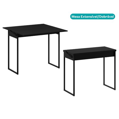 Conjunto Sala de Jantar com Mesa Dobrável + 2 Banquetas 1591 Carraro Preto