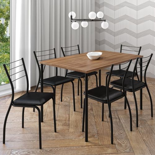 Conjunto Sala de Jantar 6 Cadeiras Valencia Carraro Freijó Preto