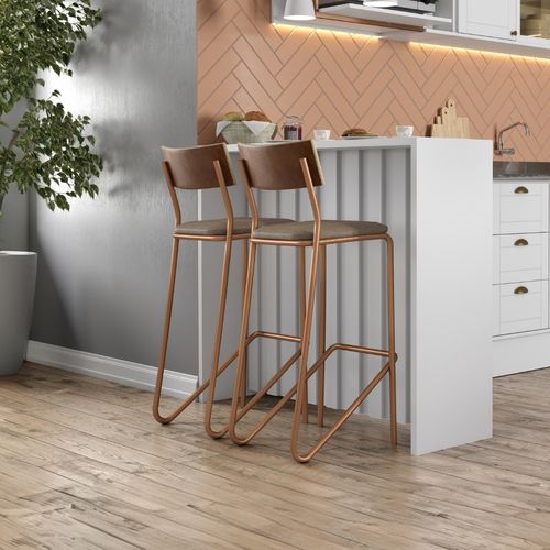 Ilha de Cozinha Milla e Banquetas Carraro Branco Rosê