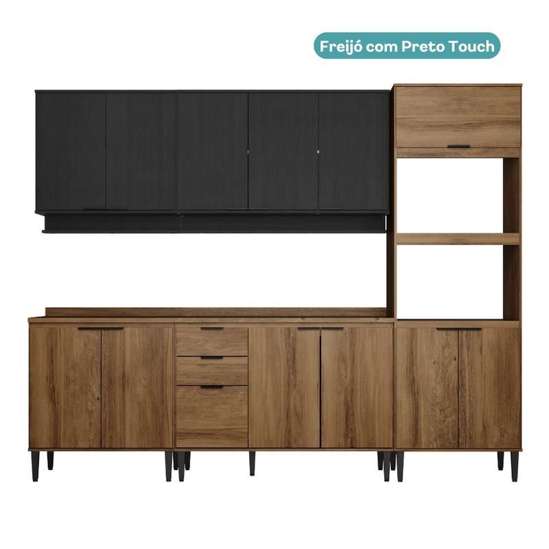 Armario-de-Cozinha-Completa-c--Tampo-Lotus-Star-Carraro-Freijo-Preto-Touch