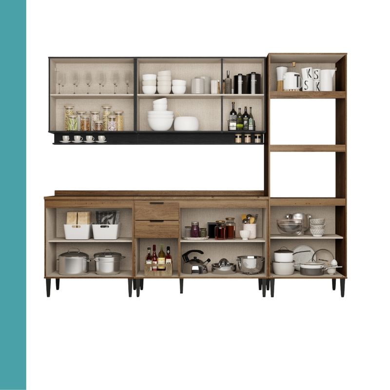 Armario-de-Cozinha-Completa-c--Tampo-Lotus-Star-Carraro-Freijo-Preto-Touch