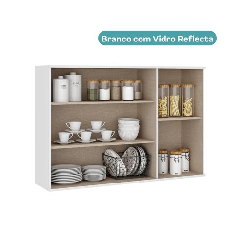 Armário Aéreo de Cozinha 120 cm 2 Pts de Vidro e 1 Pta MDF Milla Carraro Branco