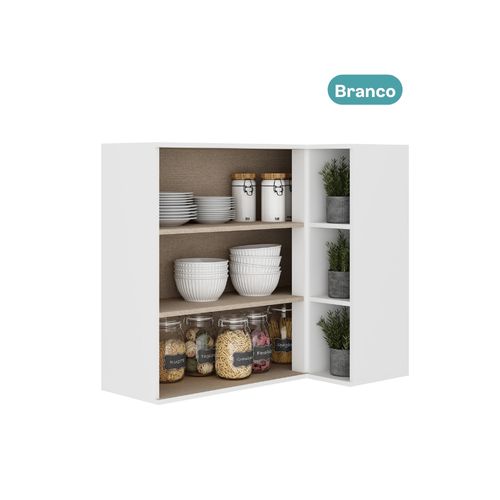 Armário Aéreo de Cozinha 80 cm 2 Portas com Nicho de Canto MDF Milla Carraro Branco