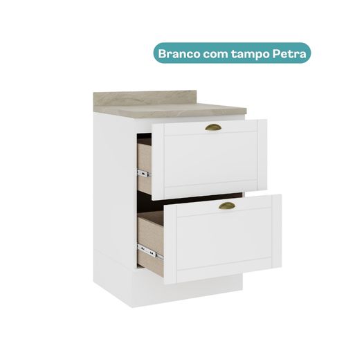 Balcão de Cozinha 60 cm 2 Gavetas MDF c/ Tampo Milla Carraro Branco