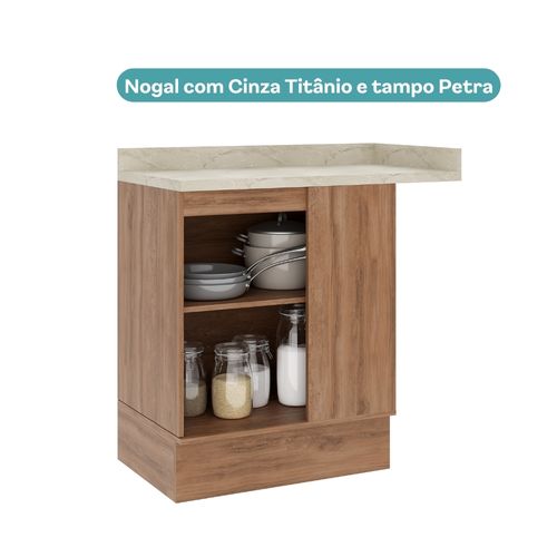 Balcão de Cozinha Canto 94 cm 1 Porta c/ Tampo Milla Carraro Nogal com Cinza Titânio