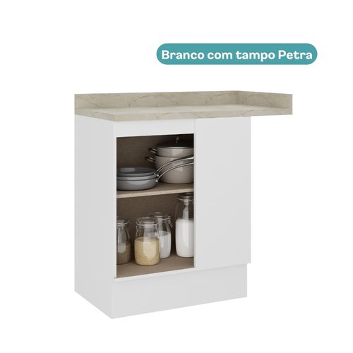 Balcão de Cozinha Canto 94 cm 1 Porta MDF c/ Tampo Milla Carraro Branco