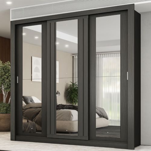 Guarda Roupa Casal 3 Portas Doha c/ 3 Espelhos Carraro Preto Touch