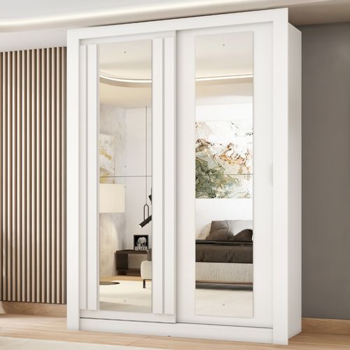 Guarda Roupa Solteiro 2 Portas Darvi c/ 2 Espelhos Carraro Branco