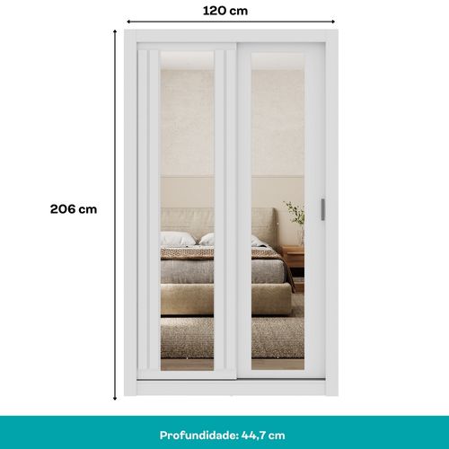 Guarda Roupa Solteiro 2 Portas Darvi c/ 2 Espelhos Carraro Branco