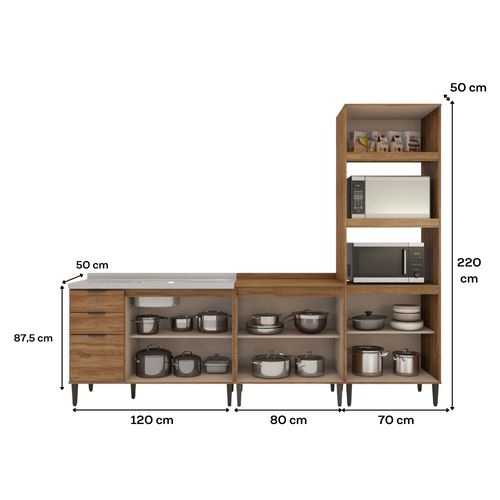 Conjunto Balcões Miami Loft Carraro Freijó