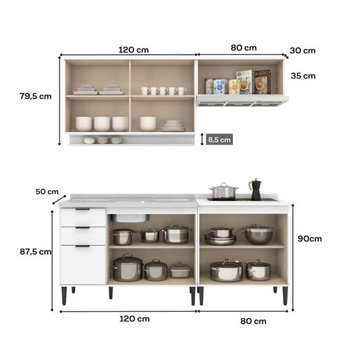 Armário de Cozinha Completa c Balcão Miami Belle Carraro Branco
