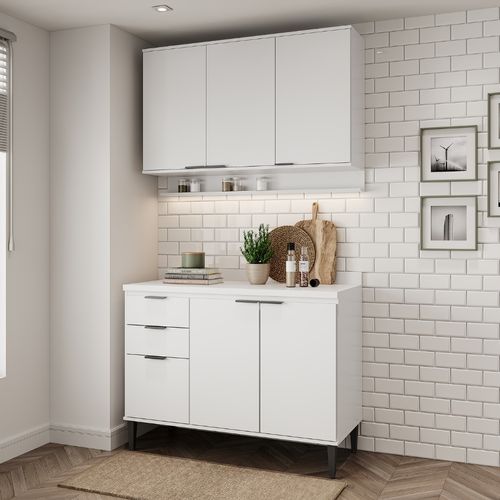 Armário de Cozinha Completa c Balcão Miami Vibe Carraro Branco