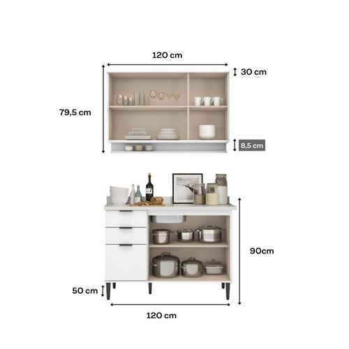 Armário de Cozinha Completa c Balcão Miami Vibe Carraro Branco