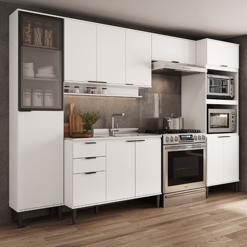 Armário de Cozinha Completa c Balcão Miami City Carraro Branco