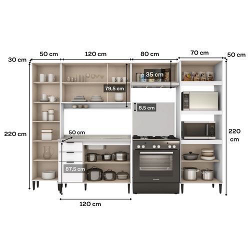 Armário de Cozinha Completa c Balcão Miami City Carraro Branco