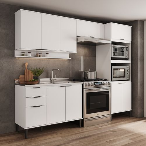 Armário de Cozinha Completa c Balcão Miami Box Carraro Branco