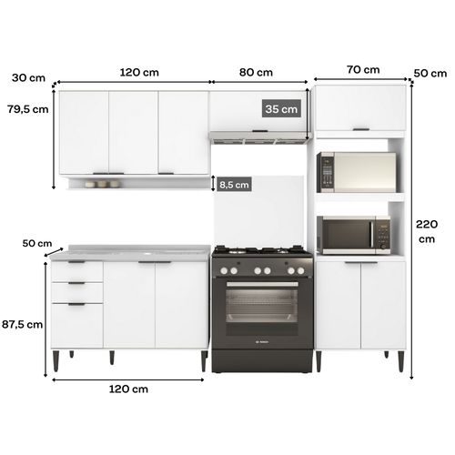 Armário de Cozinha Completa c Balcão Miami Box Carraro Branco